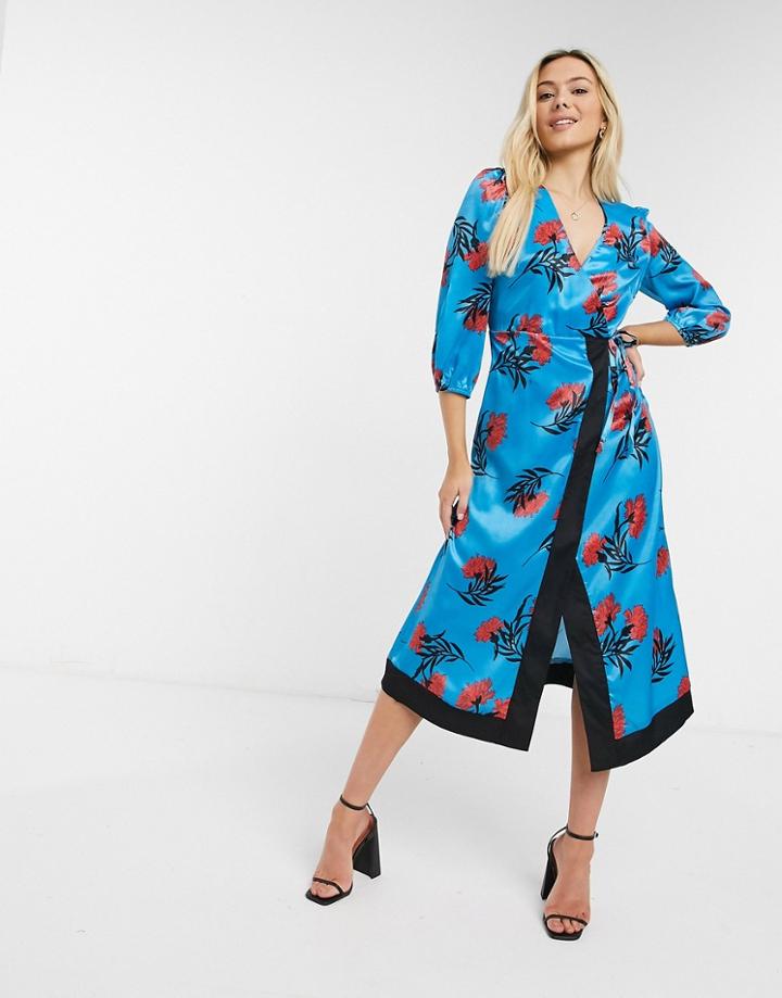 Liquorish Midi Wrap Dress In Blue Floral Print-blues