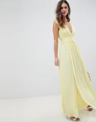 Asos Design Premium Lace Insert Pleated Maxi Dress - Yellow