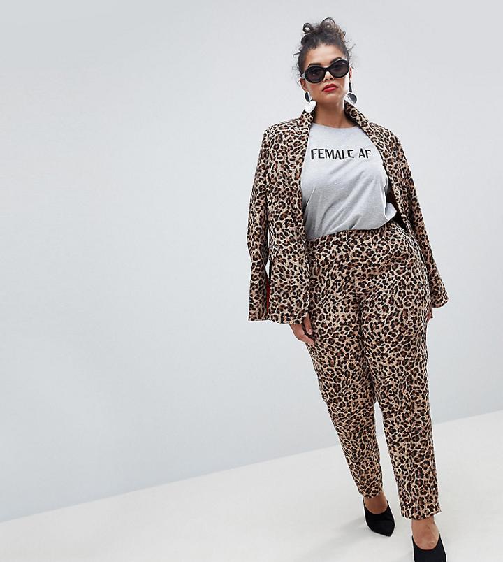 Unique 21 Hero Plus Cigarette Pants In Leopard Print Co-ord - Multi