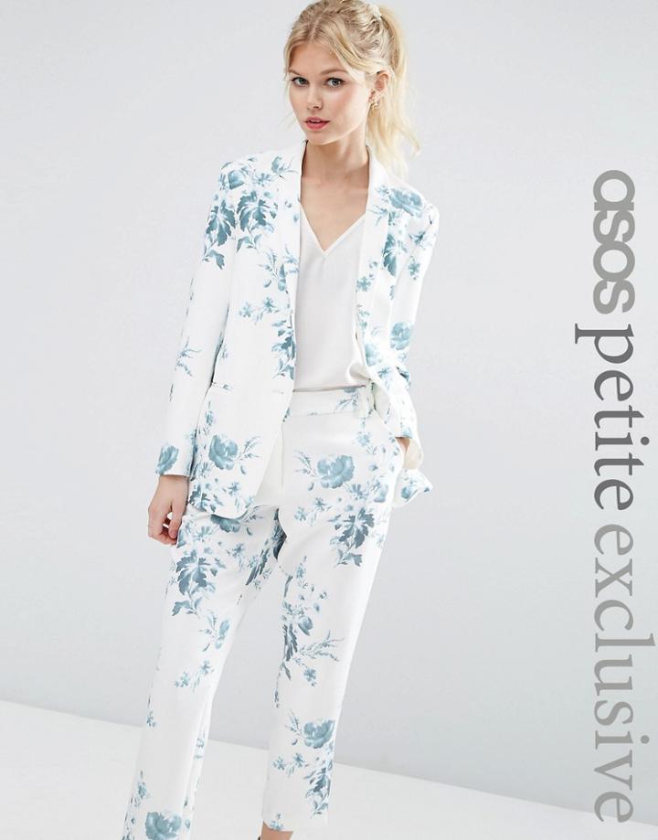 Asos Petite Salon Blazer In Blue Floral Print - Multi