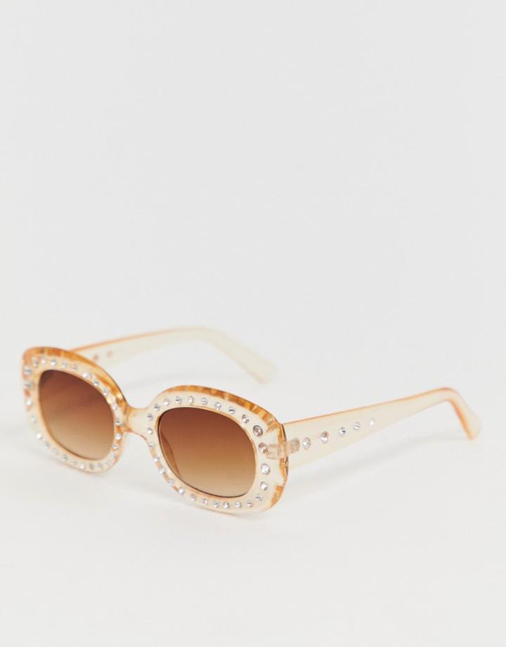 Monki Clear Frame Sunglasses With Rhinestones In Beige - Beige