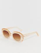 Monki Clear Frame Sunglasses With Rhinestones In Beige - Beige