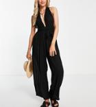 Esmee Exclusive Deep Plunge Jumpsuit With Tie Detail In Black