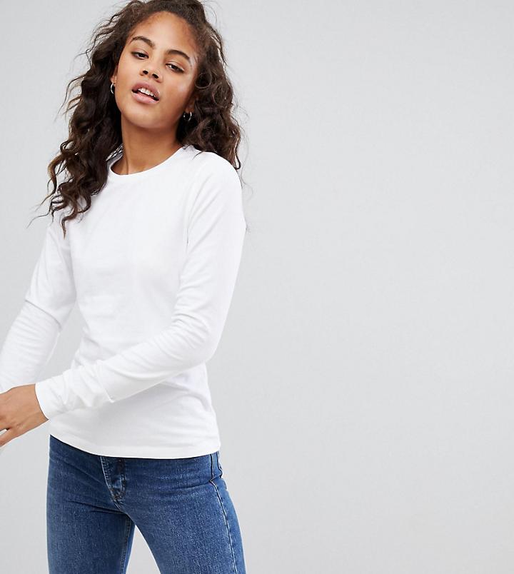Asos Design Tall Ultimate Top With Long Sleeve And Crew Neck In White