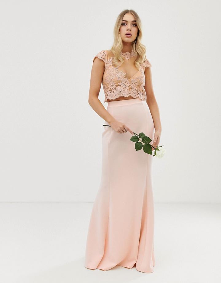 Club L Bridesmaid Applique Embroidery Detail Crop Top - Pink