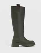 Stradivarius Chunky Sole High Leg Boots With Side Tab In Green