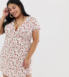 Wild Honey Plus Tea Dress In All Over Rose Print - White