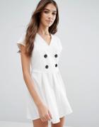 Wal G Skater Dress With Buttons - White