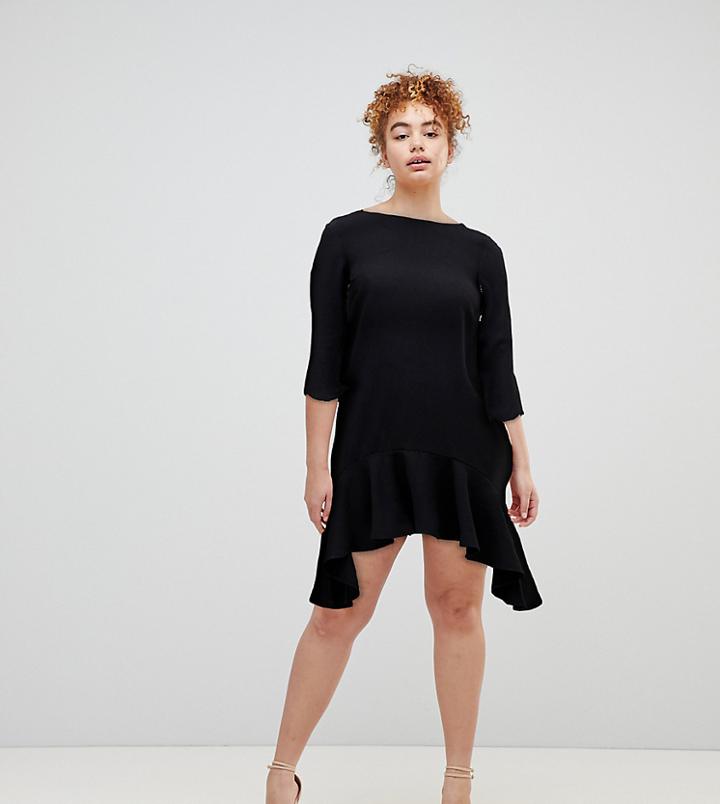 River Island 3/4 Sleeve Hanky Hem Swing Dress - Black