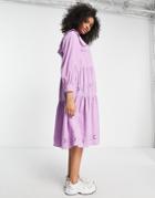 Selected Femme Eyelet Detail Midi Dress With Oversized Collar In Purple