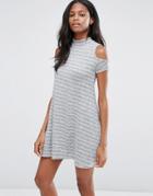 Influence Stripe Cold Shoulder Dress - Gray