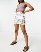 Asos Design Satin Mini Skirt With Double Notch In Floral Print-multi