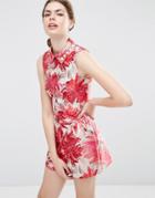 Asos Premium Jacquard Romper With Embellished Collar - Multi