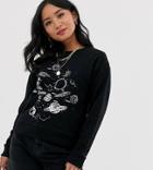 Asos Design Petite Sweatshirt With Solar System Print-black