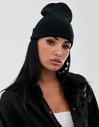 Asos Design Turn Up Beanie In Recycled Polyester In Black - Black