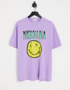 Stradivarius Nirvana Graphic T-shirt In Purple