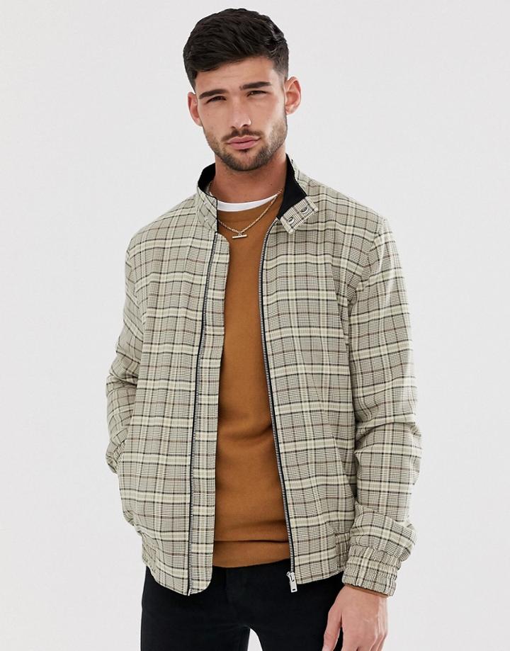 River Island Harrington Jacket In Stone Check - Stone