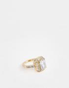 Asos Design Ring With Square Jewel And Crystal Band In Gold - Copper