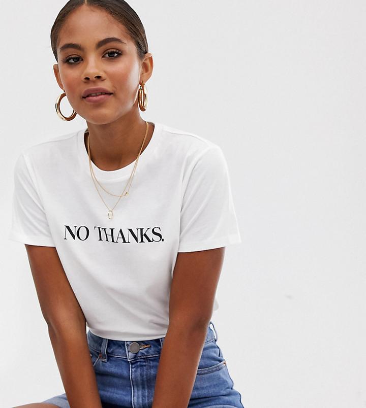 Asos Design Tall T-shirt With No Thanks Motif - White