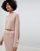 Asos Design Two-piece Cropped Oversized Sweater In Rib - Pink