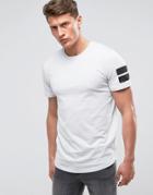 Jack & Jones Core Longline T-shirt With Curved Hem And Arm Stripes - White