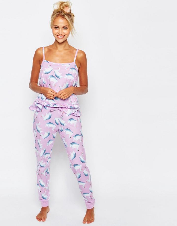 Asos Swan Print Cami & Legging Pyjama Set - Multi