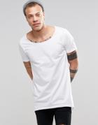 Asos Super Longline T-shirt With Circle Hem In White - White