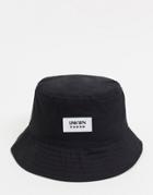 Asos Design Canvas Bucket Hat With Logo In Black