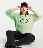 Asos Design Curve Color Block Sweater With Smile Detail In Green