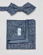 Minimum Bow Tie And Pocket Square Set In Floral - Blue