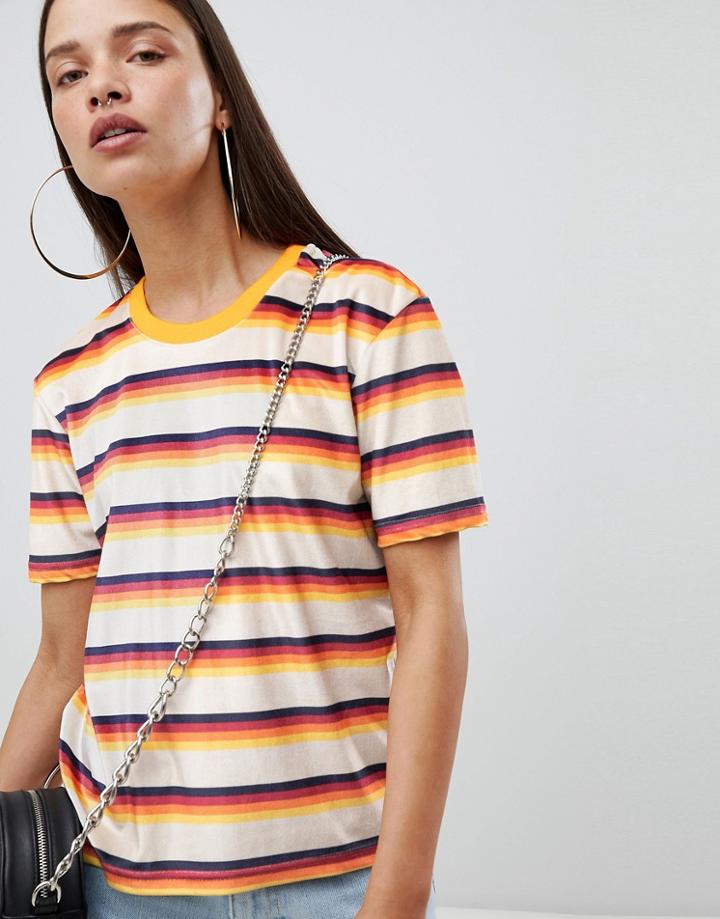 The Ragged Priest Shrunken T-shirt In Stripe Velvet - Multi