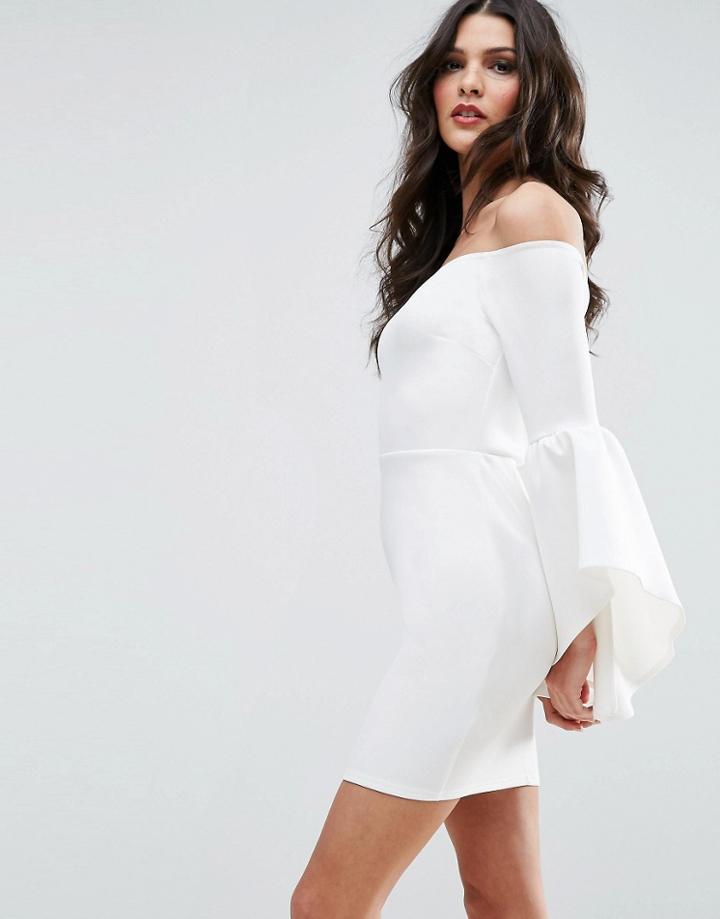 Asos Scuba Drama Sleeve Mini Bardot Dress - White