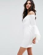 Asos Scuba Drama Sleeve Mini Bardot Dress - White