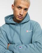 Champion Reverse Weave Embroidered Logo Hooded Sweatshirt In Teal-blues