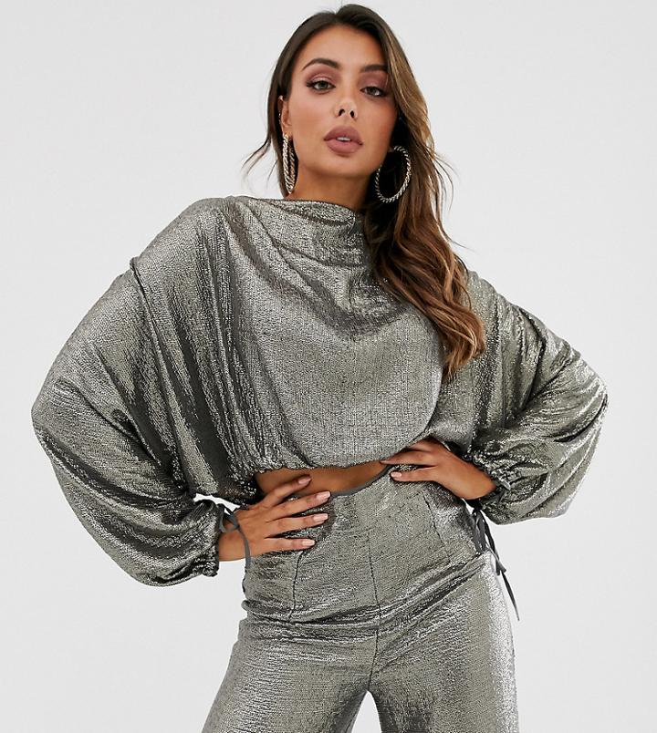 Asos Design Drape Front Long Sleeve Top Two-piece - Gray
