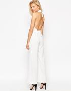 Asos Backless Jumpsuit With High Neck And Tassle Back - Ivory