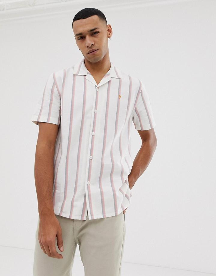 Farah Saunderson Short Sleeve Revere Oxford Stripe Shirt In White - White