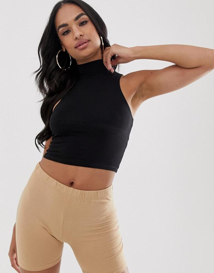 Asos Design Sleeveless Crop Top With High Neck In Black - Black