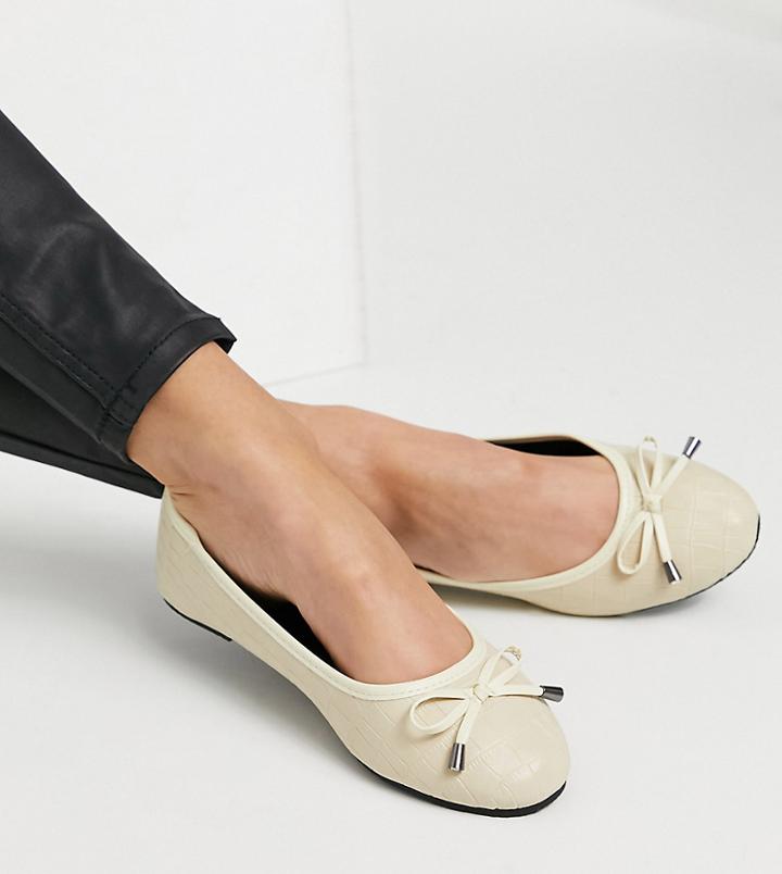 Raid Wide Fit Emma Ballerina Flats In Bone Croc-white