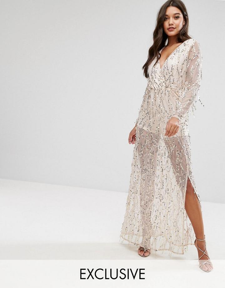 Club L Sequin Plunge Front Maxi Dress - Gold