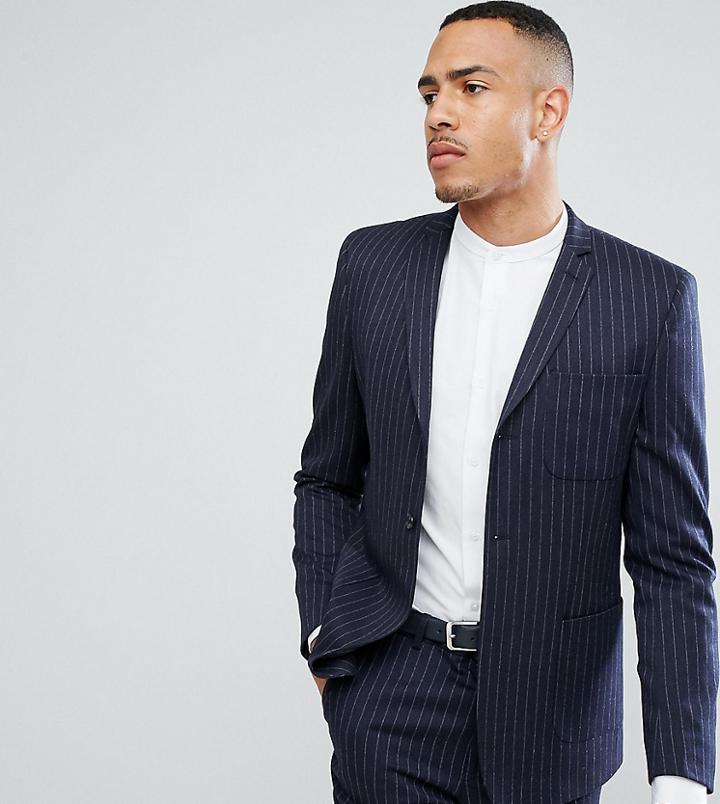 Asos Tall Skinny Suit Jacket In Navy Pinstripe - Navy
