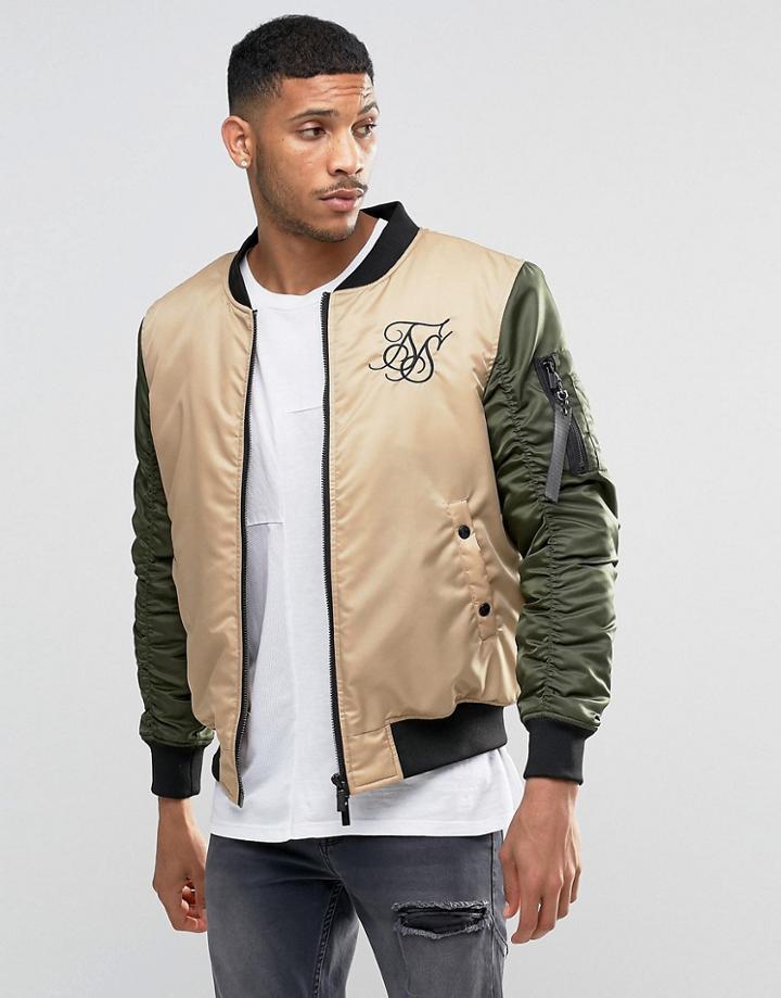 Siksilk Bomber Jacket With Contrast Sleeves - Stone