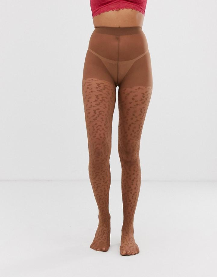 Gipsy Sheer Mesh Leopard Tights In Toffee - Brown