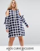 Asos Curve Check Shift Dress With Zip Through - Multi