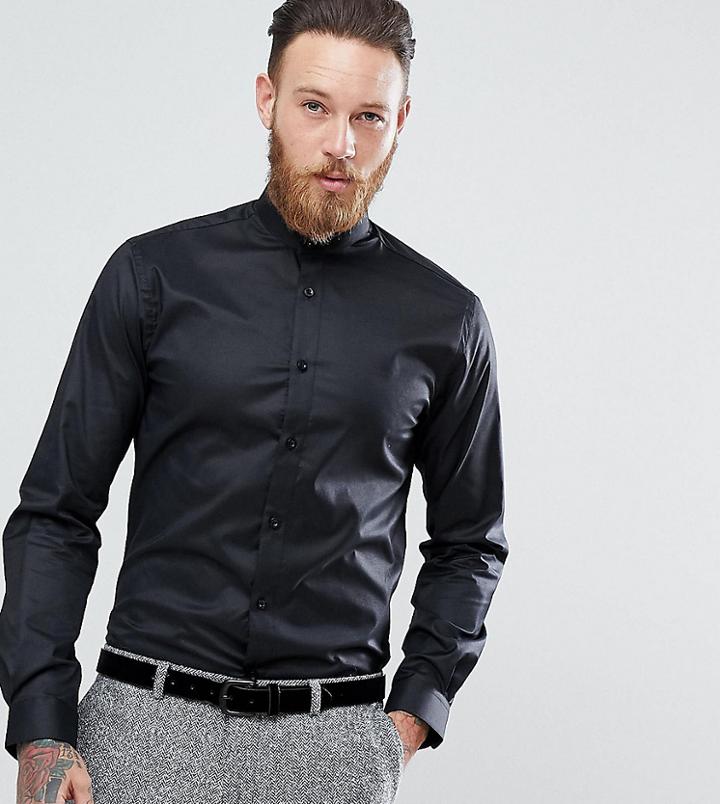 Heart & Dagger Skinny Shirt With Grandad Collar - White