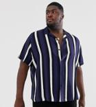 Asos Design Plus Oversized Retro Navy Stripe Shirt - Navy