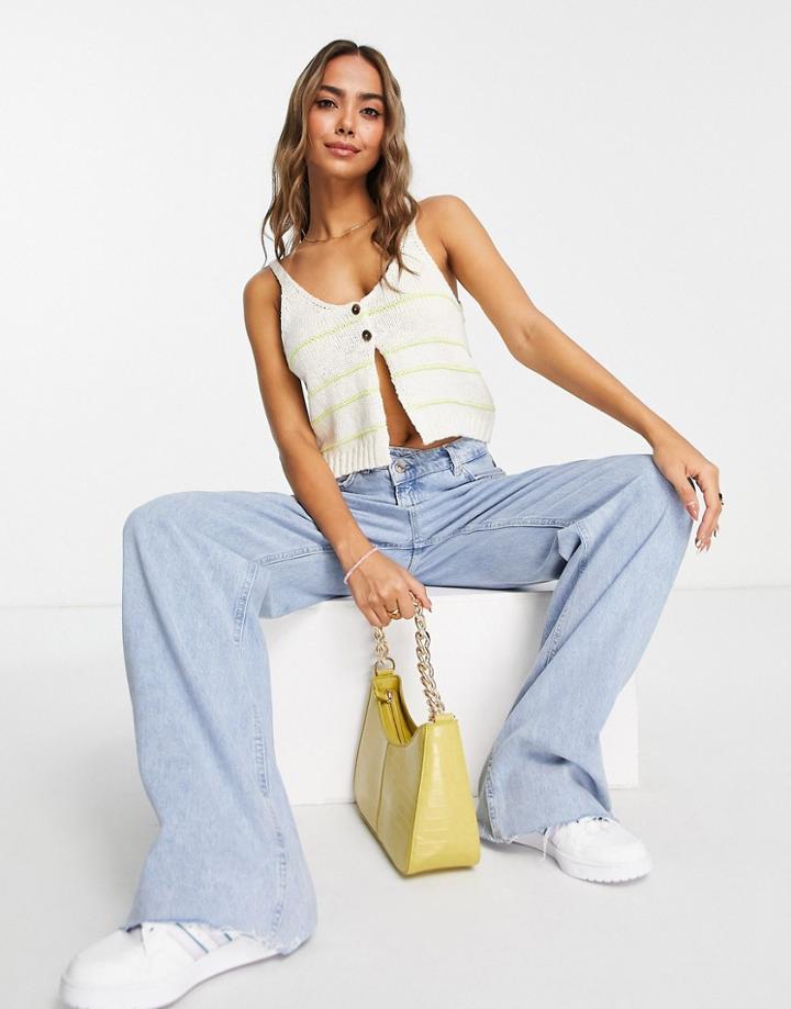 Asos Design Knitted Cami With Button And Stitch Detail-neutral