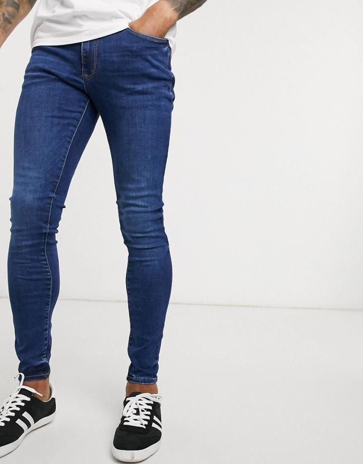 River Island Spray On Jeans In Dark Blue Wash-blues