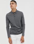 Asos Design Long Sleeve Jersey Polo In Charcoal Marl-gray