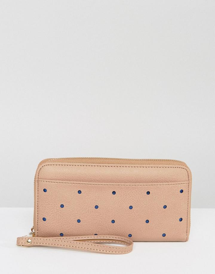 Yoki Studded Zip Around Purse - Beige